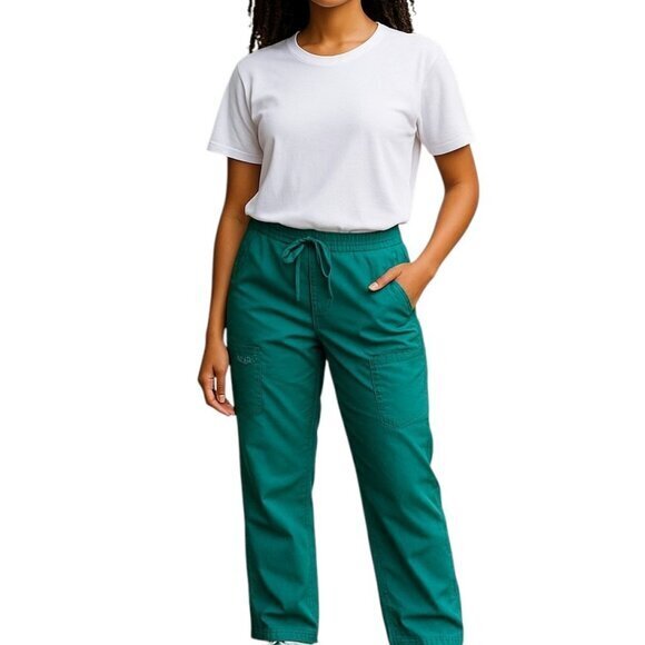 NEW Cherokee Scrub Pants Womens Small Petite Revolution Flare Drawstring Cargo - Picture 1 of 11